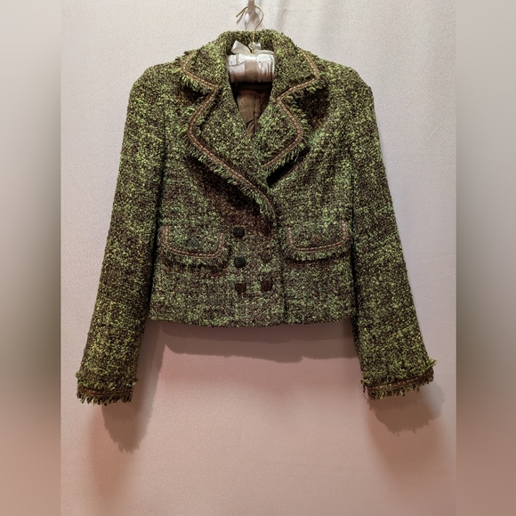 Cynthia Steffe Green Tweed A-Line Skirt Suit - Picture 3 of 11